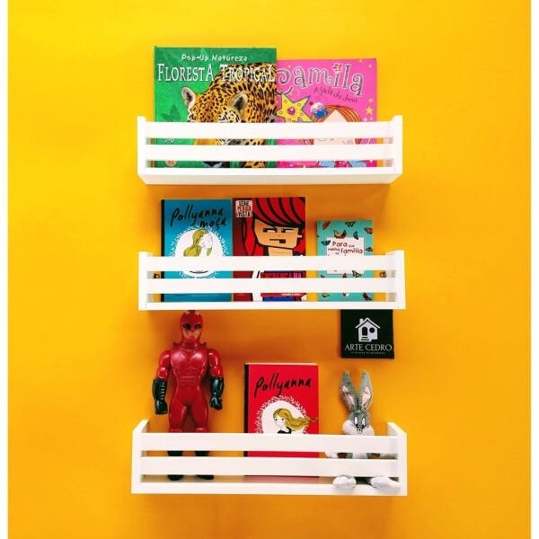 kit 3 prateleiras de livros e revistas estante nicho organizador de brinquedos mdf 55 cm - 11