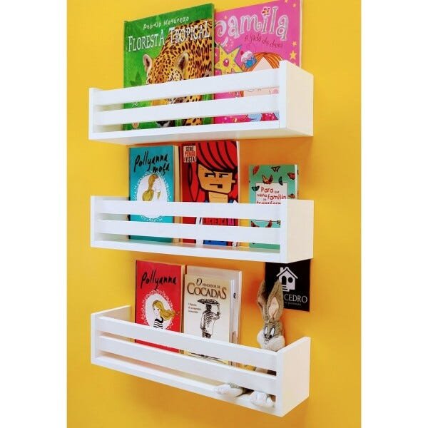 kit 3 prateleiras de livros e revistas estante nicho organizador de brinquedos mdf 55 cm - 12