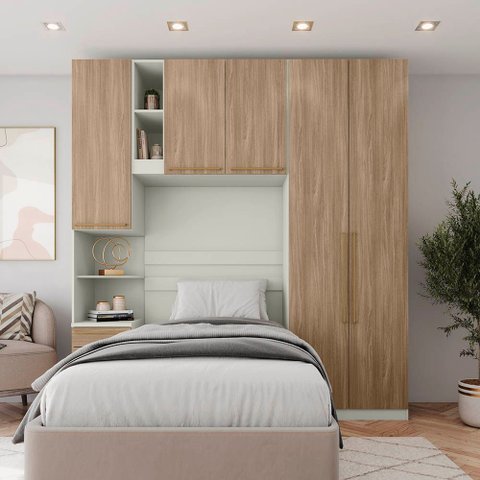 Guarda-roupa Modulado 224cm Solteiro 5 Portas 6 Gavetas Seletto Henn - Areia/jequitibá