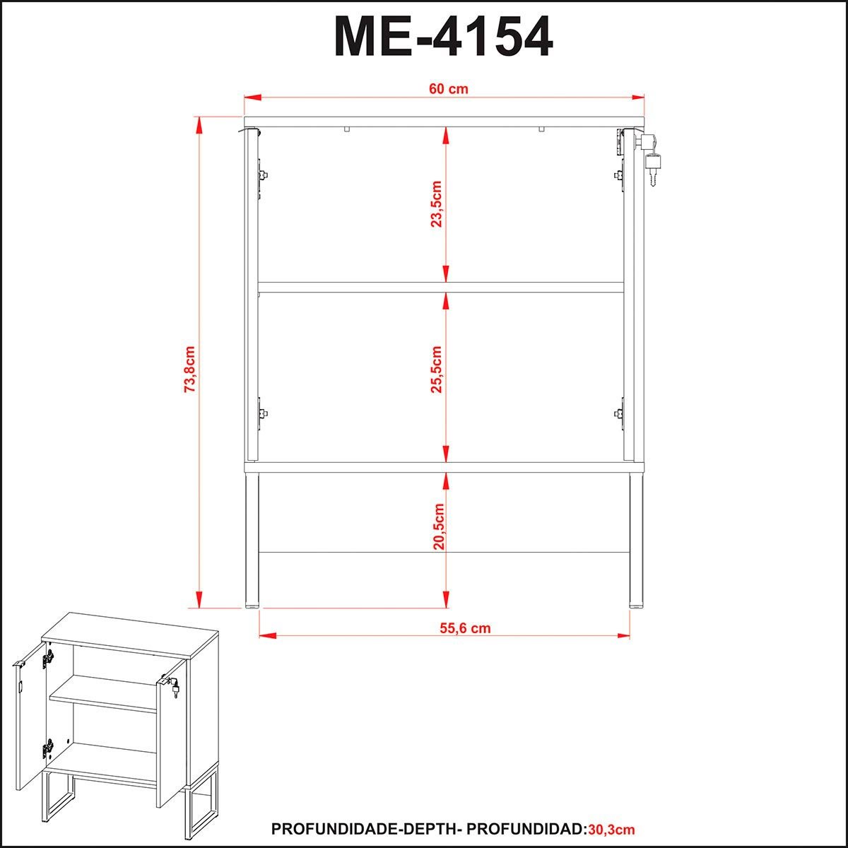 Armário para Escritório 60cm 2 Portas com Chave Me4154 Tecno Mobili - Amêndoa/preto - 5