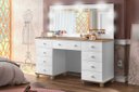 Ver imagem 1 de Penteadeira Camarim Infantil 9 Gavetas Branco/Amêndoa com Leds