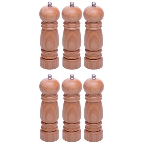 Kit 6 Moedores de Sal Pimenta 5x17cm Bambu Lyor Manual Triturador Temperos Buffet Restaurante