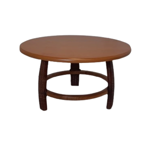 Mesa de Centro em Madeira com Detalhes em Rattan Natural - Cor Castanha