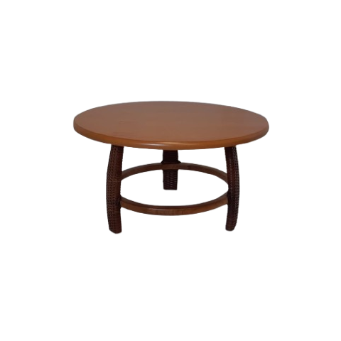 Mesa de Centro em Madeira com Detalhes em Rattan Natural - Cor Castanha