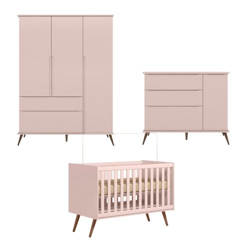 Berço Mini Cama Qmovi e Quarto Infantil Melinda Phoenix Baby _ Rosê