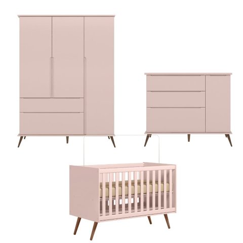 Quarto Infantil Melinda Rosê com Berço Mini Cama Ayla - Phoenix Baby