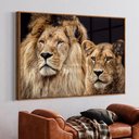 Ver imagem 1 de Quadro Decorativo Casal de Leões em Moldura Caixa Tacolado Moldura Trad 1cm Preta sem Vidro 40 X 60c