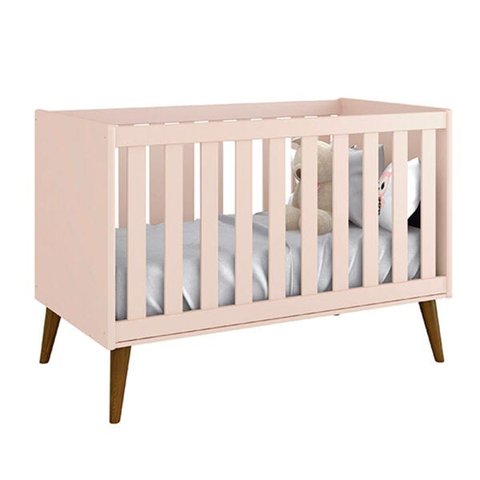 Berço Mini Cama Retrô Theo com Pé em Madeira - Rosa