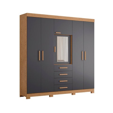 Guarda Roupa Virtus Casal Quarto com 6 Portas e 4 Gavetas Freijo/titanium