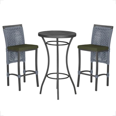 Mesa Bistro e 2 Banquetas Roma Preta Corda Náutica 13 Trama Original
