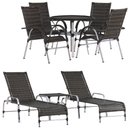 Ver imagem 1 de 4 Cadeiras e Mesa Tampo Tramado, 2 Espreguiçadeiras e Mesa em Alumínio - Jardim, Piscina