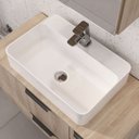 Ver imagem 3 de Conjunto Gabinete Banheiro Yaris 80cm (gabinete + Cuba + Espelheira +tampo Vidro) Madeirado Inteiro