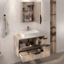 Ver imagem 4 de Conjunto Gabinete Banheiro Yaris 80cm (gabinete + Cuba + Espelheira +tampo Vidro) Madeirado Inteiro