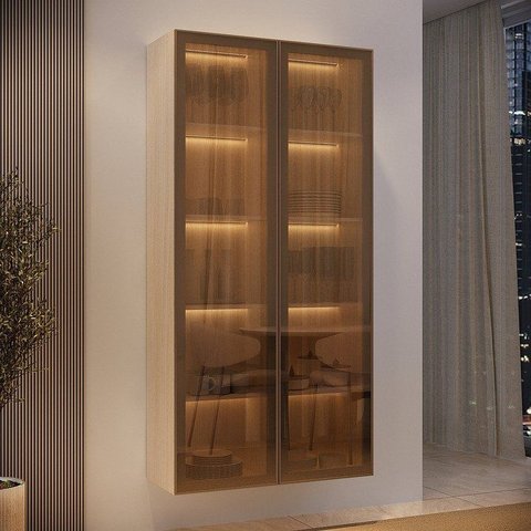 Cristaleira Suspensa 2 Portas Vidro Reflecta e Iluminação LED 100% MDF Galiano Grann Astro Foscarini