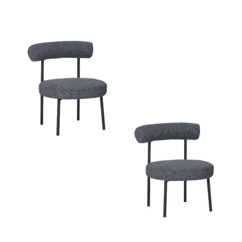 Kit com 2 Poltronas Moma em Tecido e Base Preta em Aço Carbono - Linho Rustico Grafite