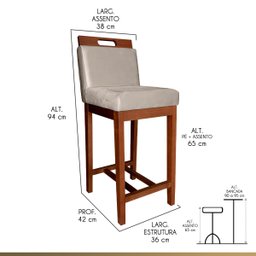 Kit 3 Banquetas Estofadas com Encosto Veneza Média 94 Cm Madeira Maciça Suede Bege CCS - 2