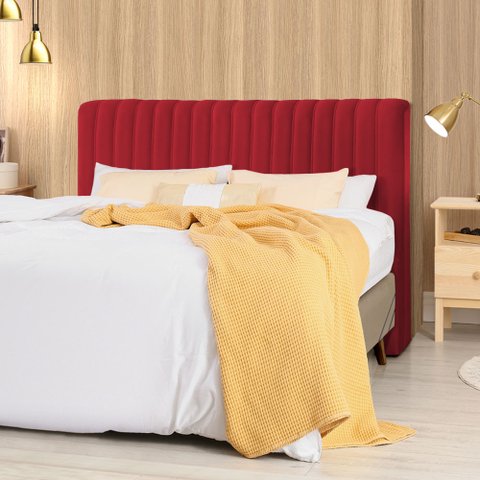 Cabeceira Cama Box Casal 1,40m Estofada Havai Veludo Vermelho