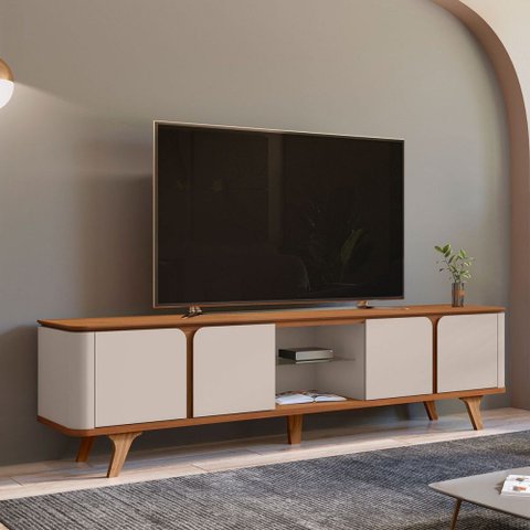 Rack para TV até 60 Polegadas Roma 4 Portas 1 Prateleira com Vidro Cedro/Off White - Casa D