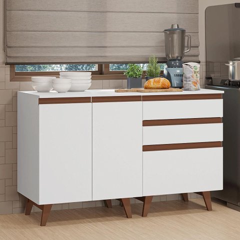 Kit com Dois Balcões de Cozinha 2 Portas 3 Gavetas (com Tampo) Branco Reims Madesa