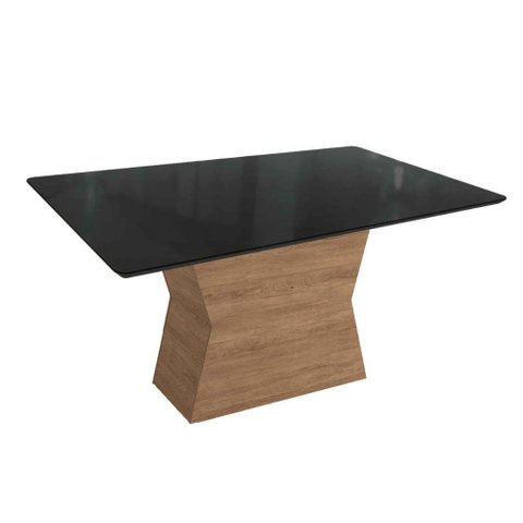 Mesa de Sala Jantar Tília C/ Tampo Madeirado C/ Vidro 90x160cm Nogueira/preto Fosco/vidro Preto -