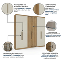 Ver imagem 5 de Guarda Roupa Casal 6 Portas e 2 Gavetas 219 x 210cm Presence Yescasa Off White/Marrom Almendra