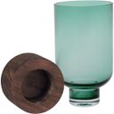 Ver imagem 2 de Vaso Mondello Decorativo Cachepô Enfeite 26x13x13cm Vidro Verde Base Madeira
