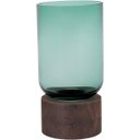 Ver imagem 1 de Vaso Mondello Decorativo Cachepô Enfeite 26x13x13cm Vidro Verde Base Madeira