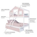 Ver imagem 4 de Beliche Casal/ Solteiro Casinha Sonhos com 02 Gavetas Rosa Madeira Maciça Rosa/ Branco Megamobilia