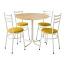 Ver imagem 1 de Mesa de Jantar Redonda 80cm Pinus com 4 Cadeiras Estofada Branca