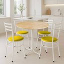 Ver imagem 2 de Mesa de Jantar Redonda 80cm Pinus com 4 Cadeiras Estofada Branca