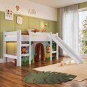 Ver imagem 1 de Cama Infantil Elevada Casinha Menino Menina Solteiro 202cm com Escada e Escorregador Branco com Zoo