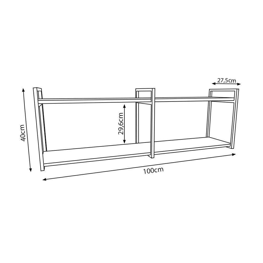 Nicho Industrial 2 Prateleiras Grécia Ferro Branco Tampo Preto 100cm - 3