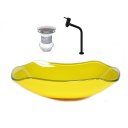 Ver imagem 1 de Cuba de Vidro Abaulada 51cm Amarelo + Valvula + Torneira Preta