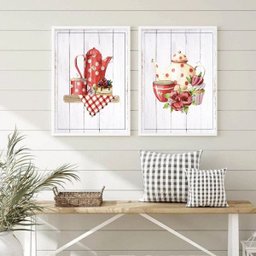 Kit 2 Quadros Decorativos Chá e Café Poá Vintage 33x24cm - com Vidro:madeira Preta - 1