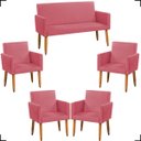 Ver imagem 1 de Kit Namoradeira Decorativa Para Sala Nina + 4 Poltronas Para Recepção Manicure Suede