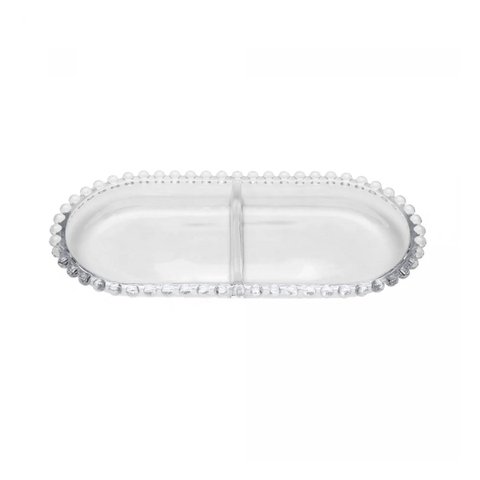 Petisqueira Pearl C/ Divisória 24x12cm em Cristal Wolff