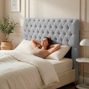 Ver imagem 6 de Cabeceira Cama Box King Size Sarah 195cm com Frame Bouclê Cinza Claro - Abmaza