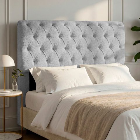 Cabeceira Cama Box King Size Sarah 195cm com Frame Bouclê Cinza Claro - Abmaza