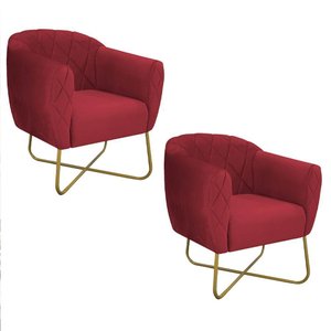 Kit 02 Poltronas Dourada Suede - Cor Vermelho