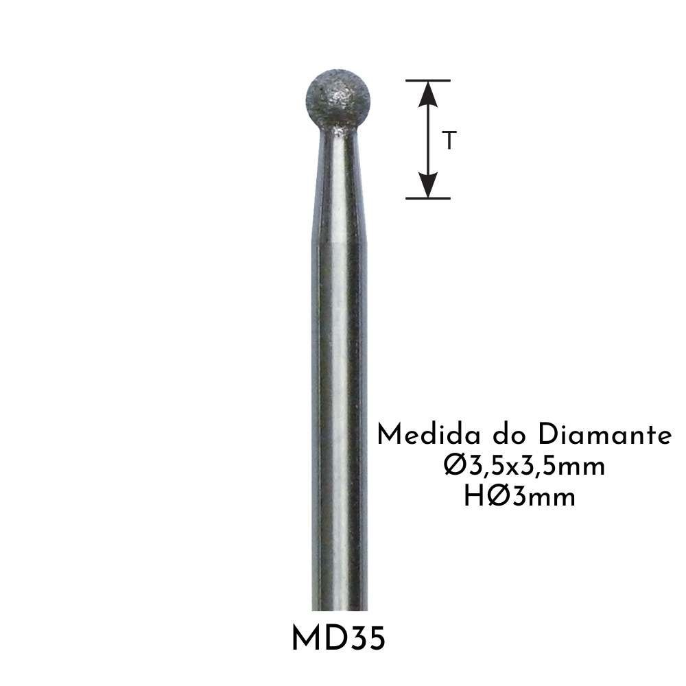 Ponta Rotativa Diamantada Individual Haste Ø3mm Politone Modelo Md35 - 1