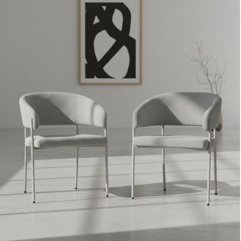 Kit 2 Cadeiras para Sala de Jantar Estofadas Bouclé Bari