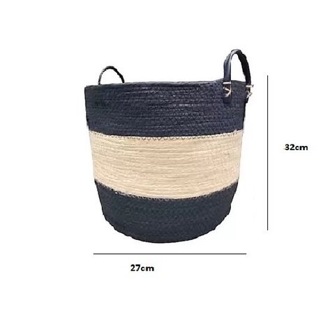 Cesto de Fibra Natural Oval com Alça de Couro Etnias - Jolitex