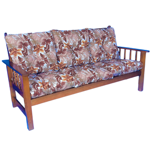 Sofá Cancún 3 Lugares de Madeira Banco C/ Almofadas Estampada Floral Marrom