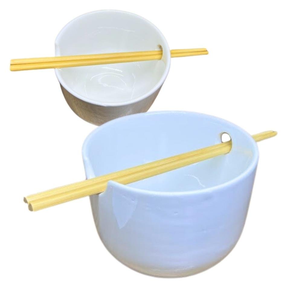 Kit 6 Cumbuca para Poke Yakissoba Porcelana Branca com Hashi