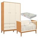 Ver imagem 1 de Berço Americano e Guarda Roupa Unique 3 Portas Freijó Off White Eco Wood com Colchão Gazin -