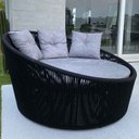 Ver imagem 1 de Chaise Palmeira em Corda Náutica Preta - Tecido Linus Mescla Cinza Claro
