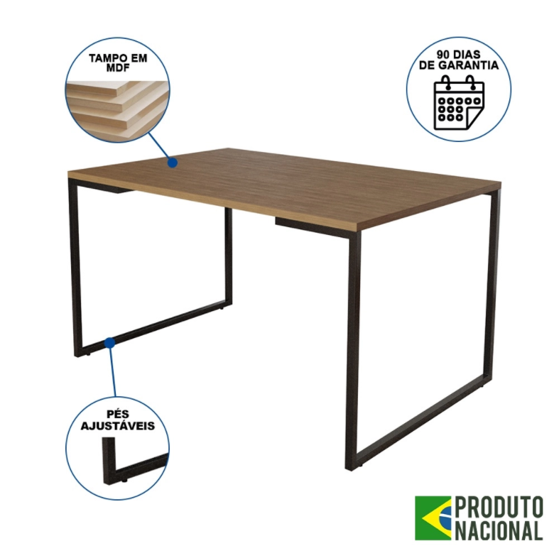 Mesa de Jantar Industrial Base Ferro Preto Tampo 137x90 Amêndoa - 2