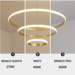 Luminaria Lustre 3 em 1 Aneis Arco Perfil Infinito Led Pendente Ajustavel Regulavel Decoraçao Sala Q - 6