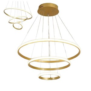 Luminaria Lustre 3 em 1 Aneis Arco Perfil Infinito Led Pendente Ajustavel Regulavel Decoraçao Sala Q
