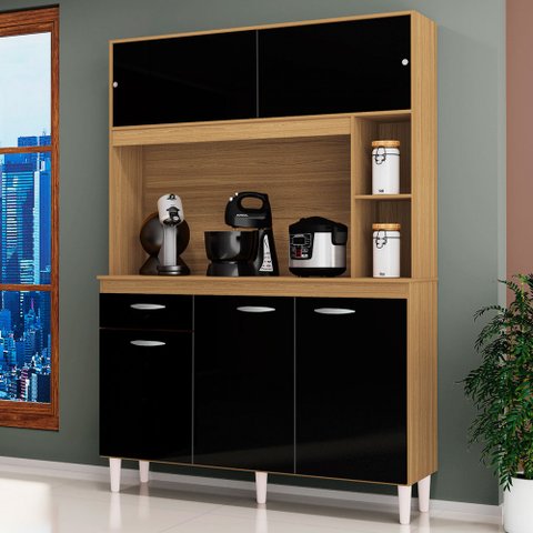 Cozinha Compacta Duda 5 Portas 1 Gaveta Damasco/Preto - Poquema